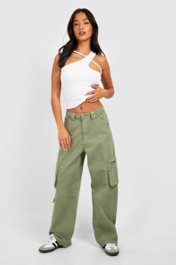 Petite Weite Jeans Mit Cargo-Taschen - Olive - 36, Olive von boohoo