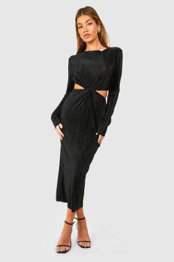 Plissee-Midikleid Mit Cut-Out - Black - 34, Black von boohoo