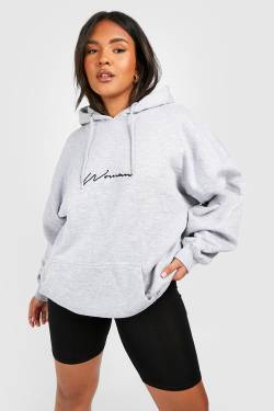 Plus Bestrickter Hoodie Mit Woman Script - Grey Marl - 42, Grey Marl von boohoo