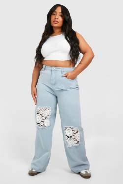 Plus Gehäkelte Jeans Mit Weitem Bein - Light Blue - 44, Light Blue von boohoo