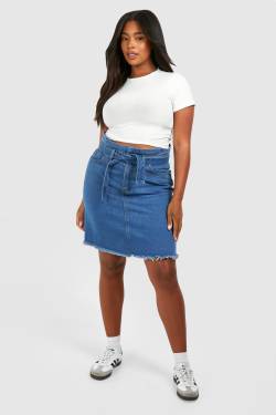 Plus Jeansrock Mit Hohem Bund - Mid Blue - 42, Mid Blue von boohoo