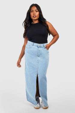 Plus Maxi-Jeansrock Mit Schlitz - Light Wash - 42, Light Wash von boohoo