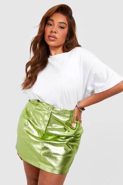 Plus Metallic-Minirock - Khaki - 44, Khaki von boohoo