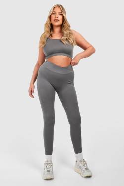 Plus Nahtlose Leggings Mit V-Bund - Charcoal - 50, Charcoal von boohoo