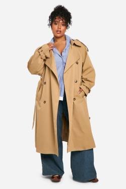 Plus Trenchcoat Mit Gürtel - Stone - 42, Stone von boohoo