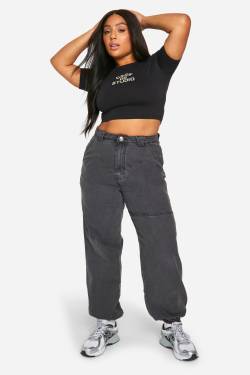 Plus Utility Denim-Jogginghose Mit Mittelhohem Bund - Grau - 42, Grau von boohoo