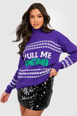 Pull Me Weihnachts-Pullover Mit Rollkragen - Purple - S, Purple von boohoo