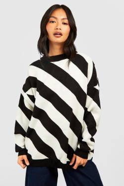 Pullover Mit Diagonalen Streifen - Black - S/M, Black von boohoo