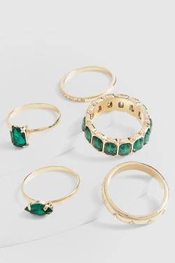 Ring-Set Mit Smaragd-Steinen - Gold - One Size, Gold von boohoo