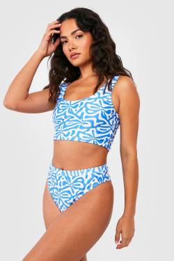 Rundhals-Bikinioberteil Mit Print - Blue - 40, Blue von boohoo