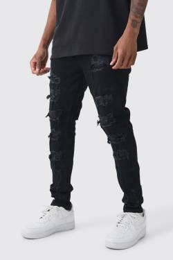 Skinny Stretch Jeans Mit Risse - True Black - 28R, True Black von boohoo