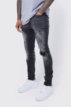 Skinny Stretch Jeans Mit Rissen - Mid Grey - 32R, Mid Grey von boohoo