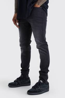 Skinny Stretch Jeans - Washed Black - 34R, Washed Black von boohoo