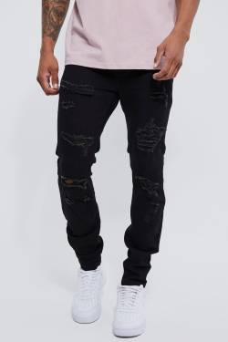 Skinny Stretch Zerrissene Jeans - True Black - 32R, True Black von boohoo