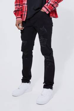 Skinny Stretch Zerrissene Jeans - True Black - 34R, True Black von boohoo