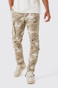 Slim-Fit Camouflage Cargo-Hose Mit Druckknöpfen - Sand - 30, Sand von boohoo