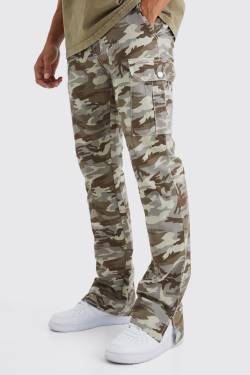 Slim-Fit Camouflage Cargo-Hose Mit Geteiltem Saum - Chocolate - 28, Chocolate von boohoo