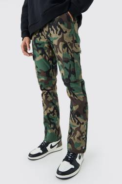 Slim-Fit Camouflage Ripstop Cargohose Mit Druckknöpfen - Khaki - 32, Khaki von boohoo