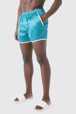 Smarte Badehose Mit Paspeln Und Druckknöpfen - Teal - M, Teal von boohoo