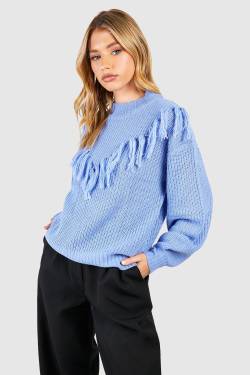 Strickpullover Mit Fransen-Detail - Baby Blue - S, Baby Blue von boohoo