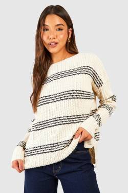 Strukturierter Gestreifter Pullover - Stone - S/M, Stone von boohoo