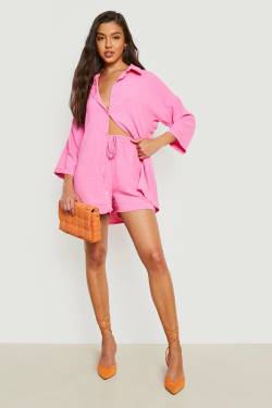 Strukturiertes Oversize Hemd & Shorts - Candy Pink - 38, Candy Pink von boohoo