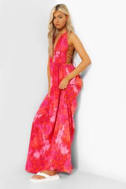 Tall Batik Maxikleid Mit Tiefem Ausschnitt - Coral - 38, Coral von boohoo