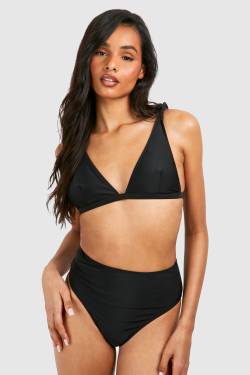 Tall Bikini Mit Hohem Bund Und Geschnürten Trägern - Black - 34, Black von boohoo