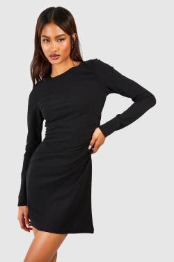 Tall Langärmliges Minikleid Mit Seitlicher Raffung - Black - 40, Black von boohoo