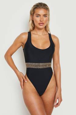 Verzierter Rundhals-Badeanzug - Black - 42, Black von boohoo