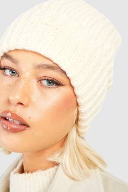 Weiche Gerippte Strick-Beanie - Ivory - One Size, Ivory von boohoo