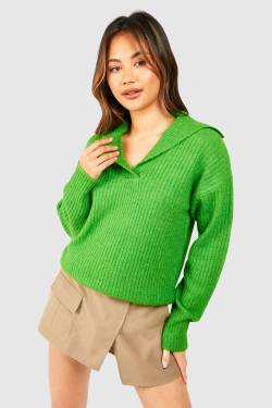 Weicher Rippstrick-Pullover Mit Polo-Kragen - Green - M, Green von boohoo