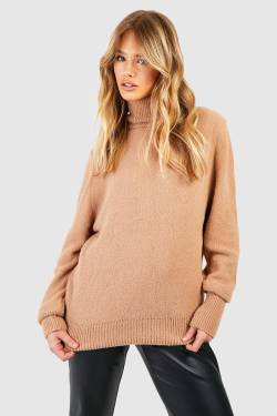 Weicher Strickpullover Mit Rollkragen - Camel - S/M, Camel von boohoo