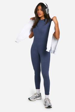 Womens Basic Cap Sleeve Rib Unitard Jumpsuit - Blue - 10, Blue von boohoo