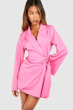 Womens Buckle Detail Tie Waist Tailored Blazer Dress - Pink - 12, Pink von boohoo