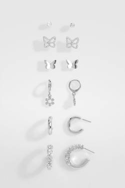 Womens Butterfly Multipack Earrings - Silver - One Size, Silver von boohoo