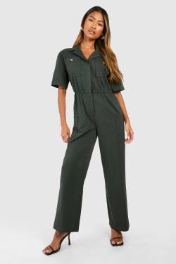 Womens Cargo Woven Utility Jumpsuit - Charcoal - 10, Charcoal von boohoo