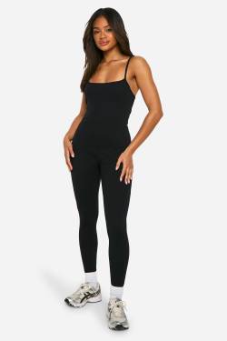 Womens Cotton Rib Skinny Jumpsuit - Black - 10, Black von boohoo