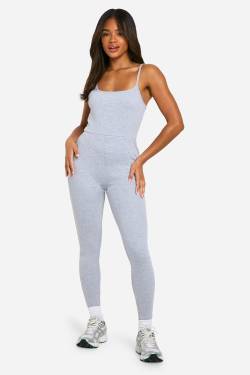 Womens Cotton Rib Skinny Jumpsuit - Grey - 14, Grey von boohoo