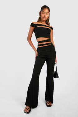 Womens Cut Out Fold Over Trouser - Black - 10, Black von boohoo