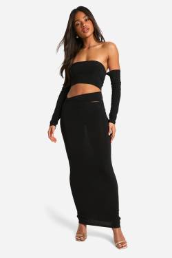 Womens Cut Out Slinky Long Sleeve Maxi Dress - Black - 14, Black von boohoo