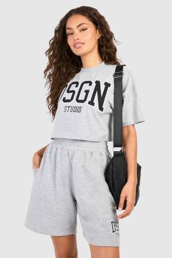 Womens Dsgn Studio Applique Crop T-Shirt And Short Set - Ash Grey - Xl, Ash Grey von boohoo