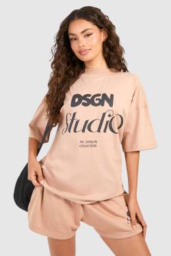 Womens Dsgn Studio Bubble Print Oversized T-Shirt And Short Set - Taupe - S, Taupe von boohoo