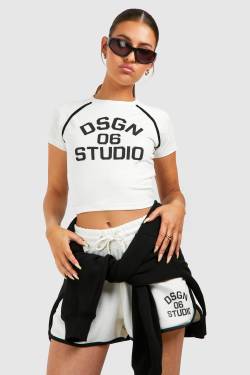 Womens Dsgn Studio Piping Detail Fitted T-Shirt And Short Set - Ecru - M, Ecru von boohoo