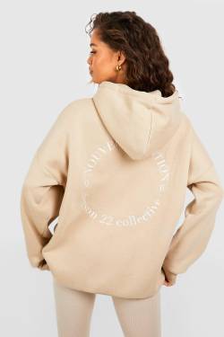 Womens Embroidered Back Oversized Hoodie - Taupe - M, Taupe von boohoo