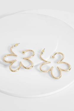 Womens Flower Hoop Earrings - Gold - One Size, Gold von boohoo