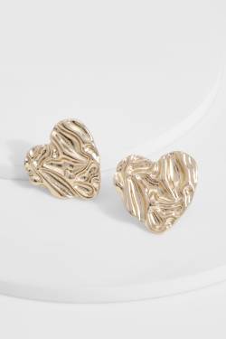 Womens Hammered Heart Stud Earrings - Gold - One Size, Gold von boohoo