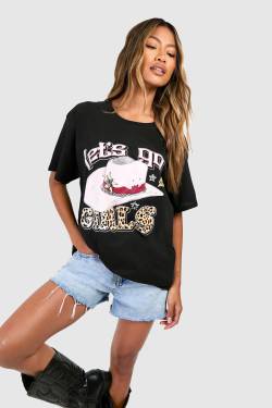 Womens Leopard Cowboy Hat Printed Oversized T-Shirt - Black - M, Black von boohoo