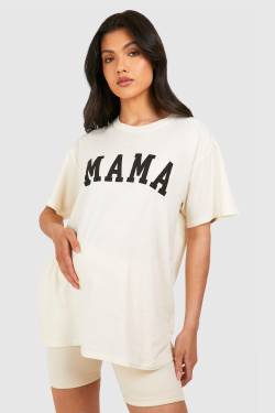 Womens Maternity Mama Print Oversized T-Shirt - Stone - 14, Stone von boohoo