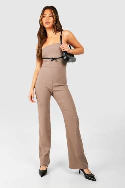 Womens Mini Bow Wide Leg Jumpsuit - Taupe - 10, Taupe von boohoo